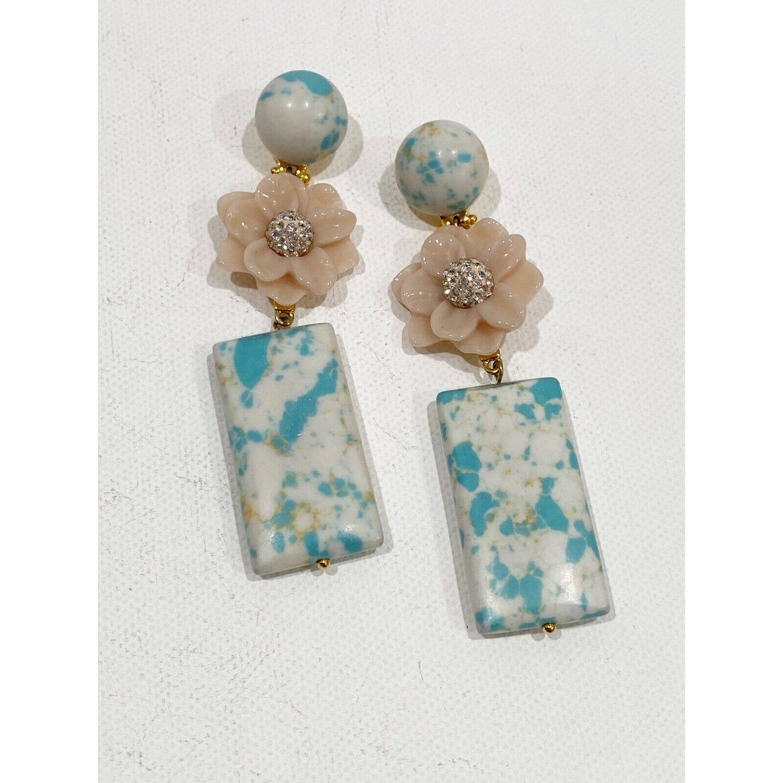 Lele Sadoughi Gardenia Drop Earrings $248 Stone Floral Statement Chunky Blue